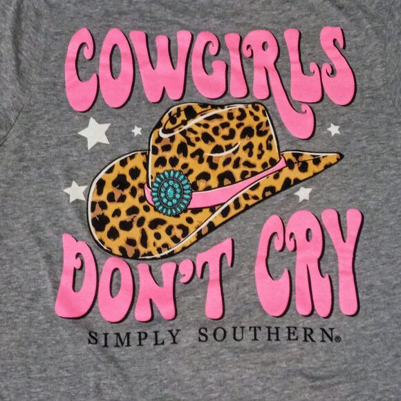 Simply Southern Cowgirls Dont Cry Short Sleeve Shirt-Medium-Cowboy Hat-Soft - Picture 1 of 6
